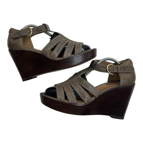 Anthropologie Trask Saydee Wedges Leather Ankle Strap Sandals Boho - Picture 6 of 10